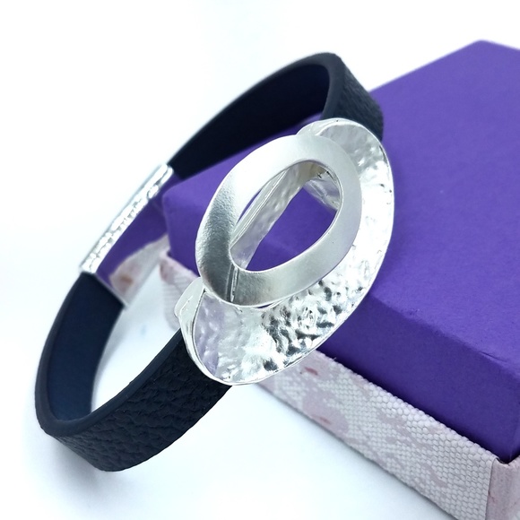 Leather Geometric Bracelet Bangle Clasp Blue - Picture 2 of 8